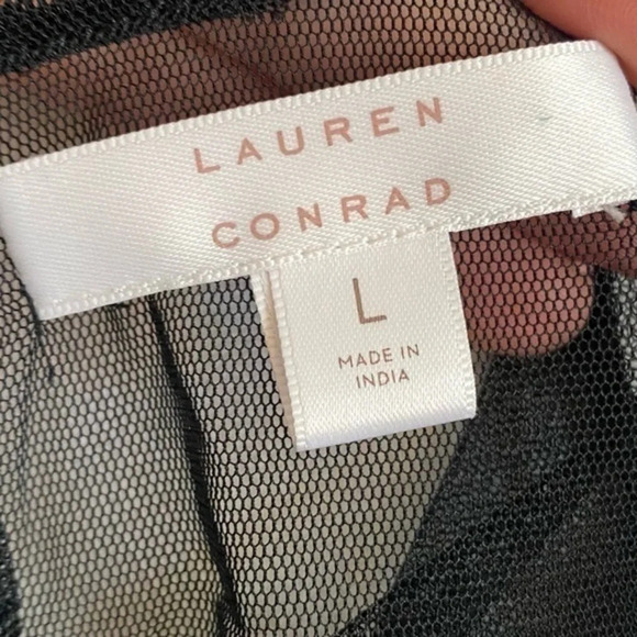 Lauren Conrad • Black Sheer Ruffle Trim Embroidered Tank Top - Picture 5 of 5